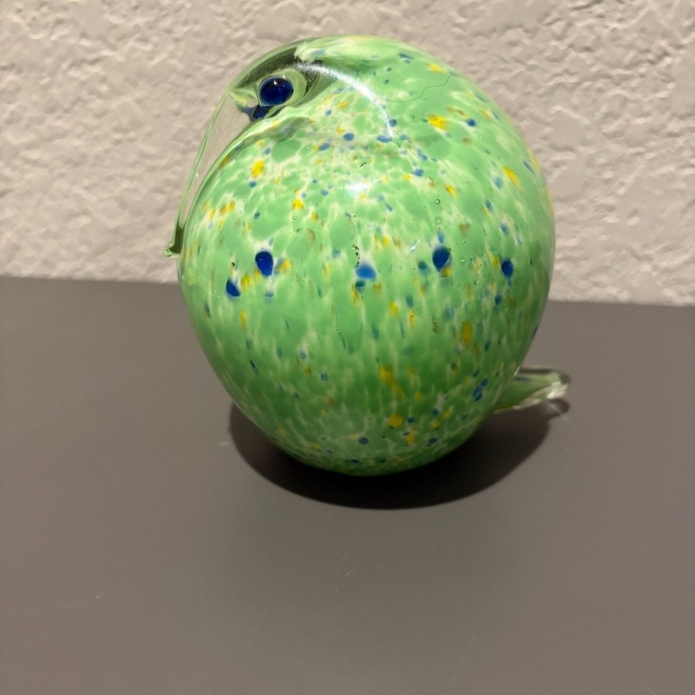 Vintage Murano Style Blown Glass Art Figurine Paperweight - Green, Blue & Yellow